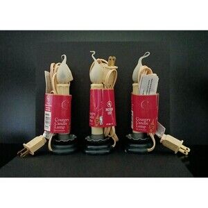 NEW 9" Set of 3 Country Candle Lamp Silicone Flickering Bulb Corded Holiday Deco